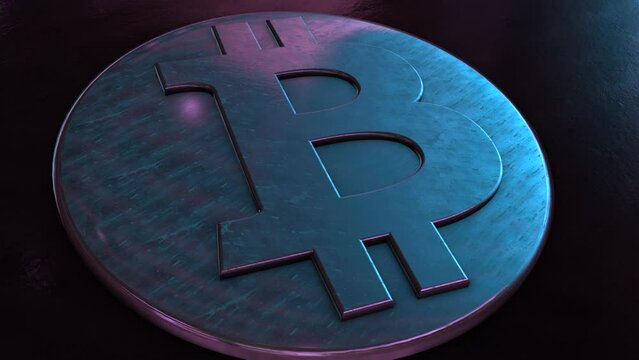 Worldwide Cryptocurrency Bitcoin Symbol on Rotating Globe Background with Network Digital Connection In Cyberspace. Concept of Digital Trading and Blockchain Technology. 3D Animation