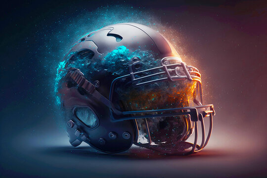 American football helmet. American football game. Speckled light particles. Generative ai.
