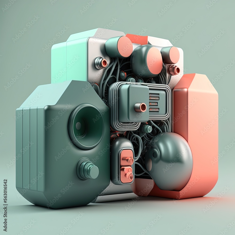 Poster abstract composition. simple geometric shapes. dark colored illustration. technical elements. 3d ren