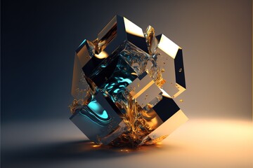 Luxurious abstract background. Simple glass figures. Frozen multicolored liquid. Gradient light. 3D rendering. Generative AI.