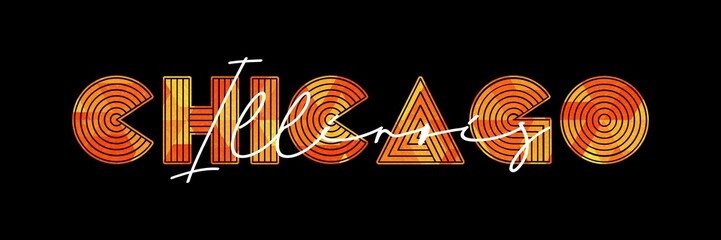 Chicago caligraphic typographic poster. T-shirt tourism Design. Template for poster, print, banner, flyer. Concept for print production. 