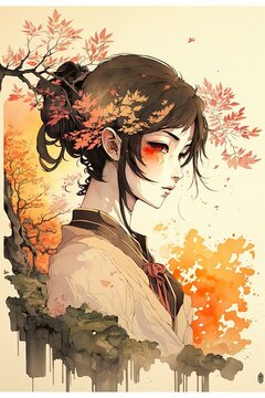 Geisha Anime Girl: A Beautiful Fusion of Tradition and Modernity AI generated Wallpaper Design