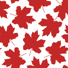Seamless pattern with red fall maple leaves. Watercolor autumn background on white. Natural botanical texture for design, print, stationary.