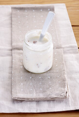baby food, yogurt in a jar