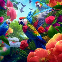 blue and yellow macaw, Generative AI ART Illustration