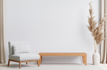3D rendering minimal style living room with wooden floor ,white wall,big couch,big window,carpet