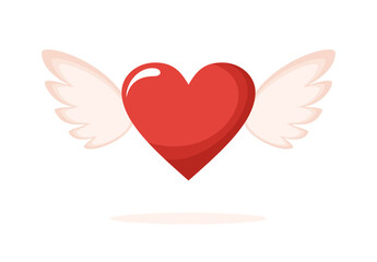 Red heart with beige wings isolated on white background. Flat vector illustration