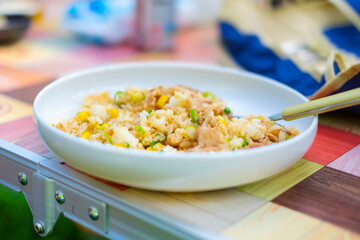 キャンプでペッパーランチ