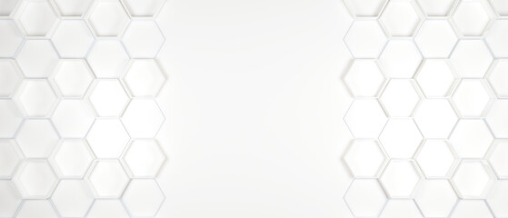 Wall of white hexagons background wallpaper with copy space. 3d render illustration.