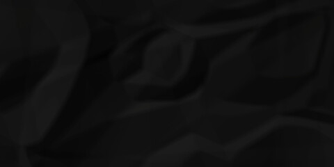 Obraz premium Dark Black facbric paper backdrop crumpled texture. dark black textured crumpled black paper background. panorama black paper texture background, crumpled pattern.
