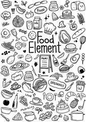 Food element, doodle hand drawing food set