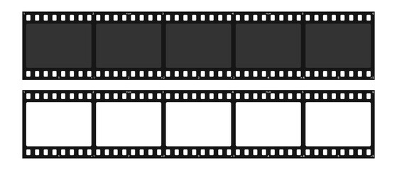 Set of filmstrip isolated on transparent background. Retro film strip frame