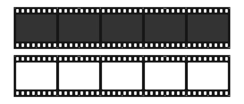 Set of filmstrip isolated on transparent background. Retro film strip frame