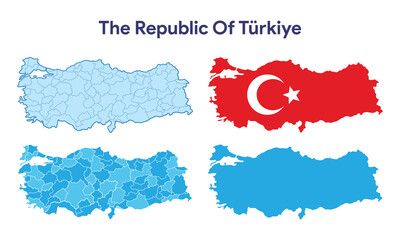 Turkey map vector illustration set flat map the republic of Türkiye regions