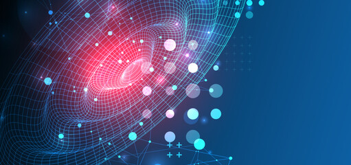 Obraz premium Template for science and technology presentation. Wireframe waves. Plexus style background.
