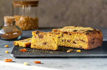 Pan di sorc or corn bread is traditional Italian dish of Friuli region, It is produced with three flours: rye, wheat and corn and filled with raisins and figs.