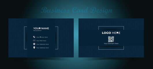 Dark blue unique business card design. Clean and minimal business card template. Printable professional visiting card.