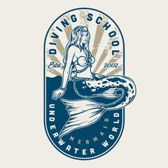 Diving school vintage colorful label