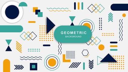 Geometric shapes wallpaper. Retro element for web, Memphis design, advertising, vintage, banner, billboard, flyer and sale on white background. Vector illustration.