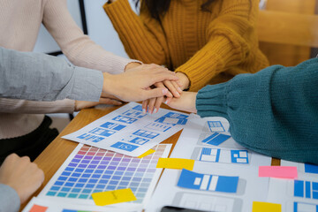 designer collaborate teamwork in meeting office. Business Finance Network group people negotiation to work success.