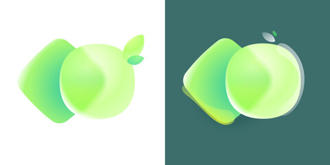 Rhombus and circle eco logo with green gradient and leaf in Glassmorphism style.