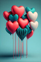 Heart shaped balloons. Heart balloon on blue background. Symbol of love. Valentines day background. Love background. Velentines day illustration.