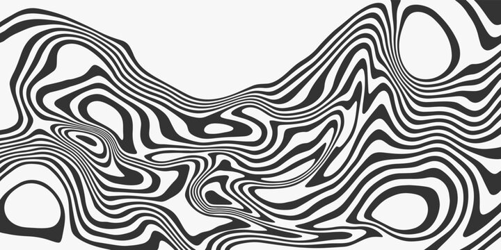Twisted wavy black lines. Abstract pattern of lines, black and white texture. Minimalistic design template for poster, banner, cover, postcard.