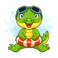 Cartoon little crocodile on white background