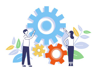 flat illustration of business team with gears