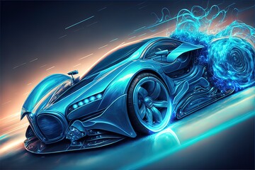 Futuristic modern cyberpunk car. Neon background. AI