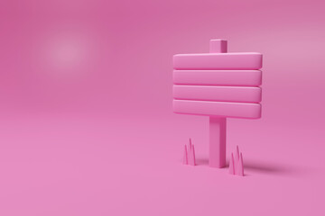 pink wooden sign in 3d rendering design.