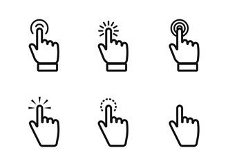 Set of hand pointer icon. Clicking hand poiner. Computer mouse click cursor. Clicking finger. Click cursor collection. Hand pointer icon. Touch icon. Vector