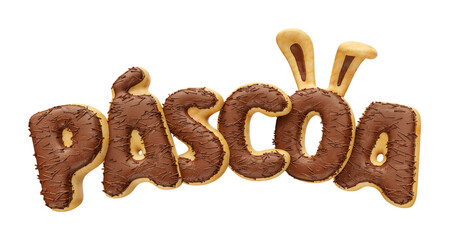 Easter chocolate label in brazilian portuguese in 3d render realistic
