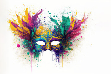  Carnival mask isolated on white background, watercolor style, generative ai 
