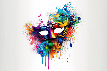  Carnival mask isolated on white background, watercolor style, generative ai 