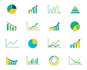 Graphs and charts icon set. Business statistics icons. Diagram icons. Statistics and data infographic elements. Vector
