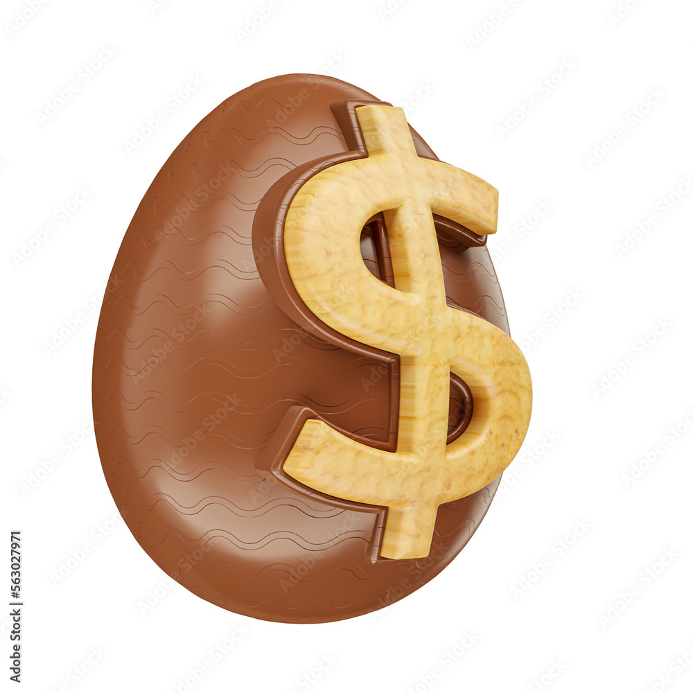 Wall mural Chocolate egg with money symbol in realistic 3d render