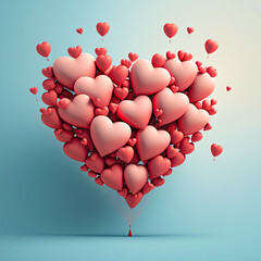 Fototapeta Heart shaped balloons. Heart balloon on blue background. Symbol of love. Valentines day background. Love background. Velentines day illustration. obraz