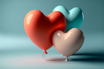 Heart shaped balloons. Heart balloon on blue background. Symbol of love. Valentines day background. Love background. Velentines day illustration.