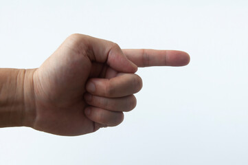 Finger pointing on white background. Copy space customizable for text. Copy space concept.