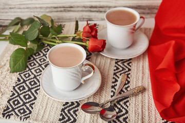 Aesthetic coffee cups. Lagom holiday background. Coffee time