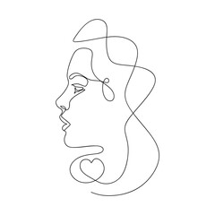 One line drawing Woman face. Line continuous woman portret in minimalistic style. vector illustration