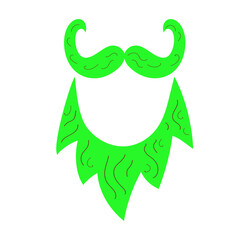 St. Patrick's Day, green   beard and mustache on white background. Vector doodle cartoon illustration.