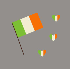   Flag of Ireland on flagstaff. St. Patrick's Day set Vector doodle cartoon illustration.