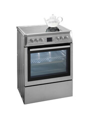 Obraz premium stove isolated on white with glass teapot 