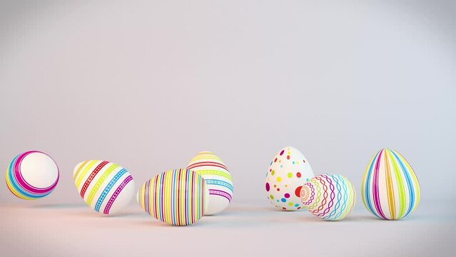 Frohe Ostern - 7 farbenfrohe, bemalte Ostereier auf hellem Hintergrund - Frohe Ostern - Oster - Loop