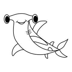 Obraz premium Cartoon hammerhead fish for coloring book. Marine hammerhead fish vector illustration isolated on white background