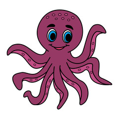 Cartoon octopus. Vector illustration of funny octopus isolated on white background