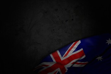 wonderful dark illustration of Australia flag with large folds on black stone with free space for your content - any celebration flag 3d illustration..