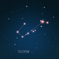 Obraz na płótnie Canvas Constellation scheme in starry sky. Open space. Vector illustration Telescopium constellation through a telescope